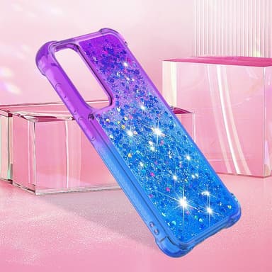 SKALO Samsung A35 5G Kvicksand Glitter Hjärtan TPU-skal - Lila-Blå