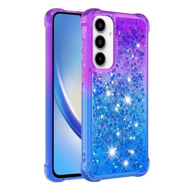 SKALO Samsung A35 5G Kvicksand Glitter Hjärtan TPU-skal - Lila-Blå