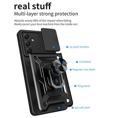 SKALO Samsung A35 5G Armor Hybrid Metallring Kameraslider - Röd