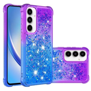 SKALO Samsung A55 5G Kvicksand Glitter Hjärtan TPU-skal - Lila-Blå