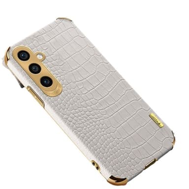 SKALO Samsung A35 5G Krokodil Guldkant Skal - Vit