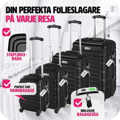 tectake Resväskeset Mila - 4 resväskor, bagage med bagagevåg och namntaggar - svart