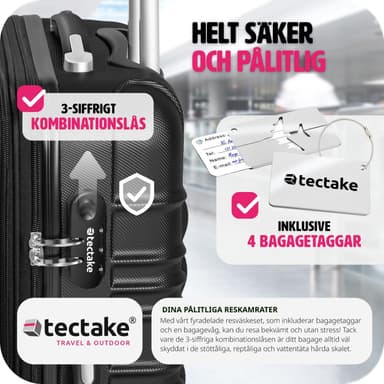 tectake Resväskeset Mila - 4 resväskor, bagage med bagagevåg och namntaggar - svart