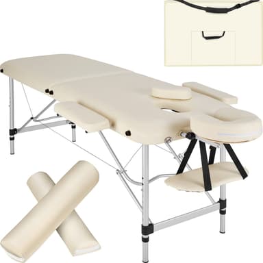 tectake Massagebänk med 2 zoner - Inkluderar Bolster, bärväska och avtagbara huvud- och armkuddar - beige
