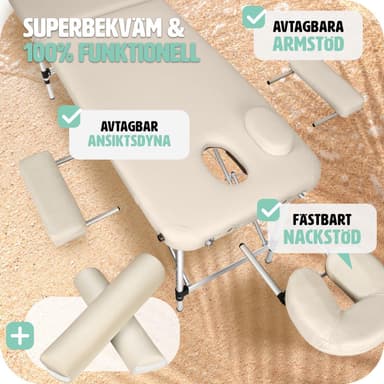 tectake Massagebänk med 2 zoner - Inkluderar Bolster, bärväska och avtagbara huvud- och armkuddar - beige