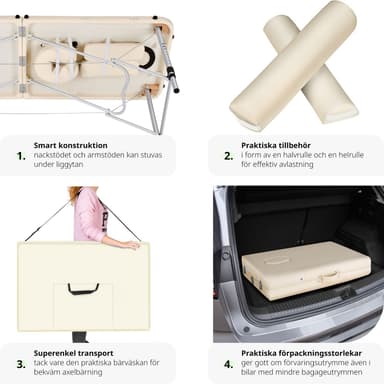 tectake Massagebänk med 2 zoner - Inkluderar Bolster, bärväska och avtagbara huvud- och armkuddar - beige