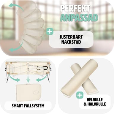 tectake Massagebänk med 2 zoner - Inkluderar Bolster, bärväska och avtagbara huvud- och armkuddar - beige
