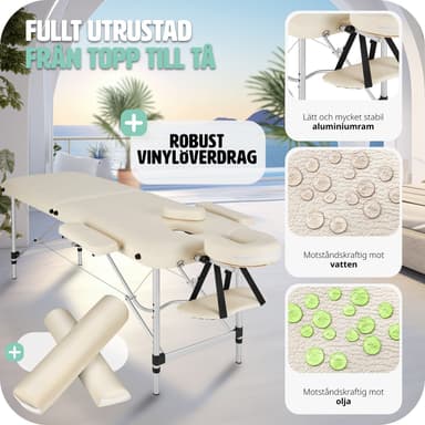 tectake Massagebänk med 2 zoner - Inkluderar Bolster, bärväska och avtagbara huvud- och armkuddar - beige