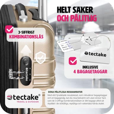 tectake Resväskeset Mila - 4 resväskor, bagage med bagagevåg och namntaggar - champagne