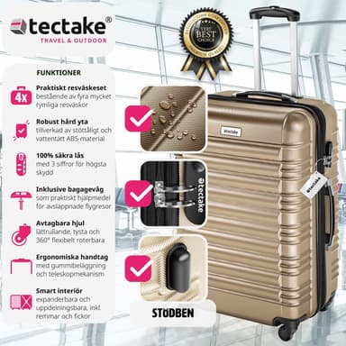 tectake Resväskeset Mila - 4 resväskor, bagage med bagagevåg och namntaggar - champagne