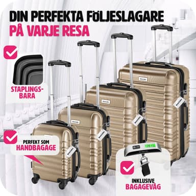 tectake Resväskeset Mila - 4 resväskor, bagage med bagagevåg och namntaggar - champagne