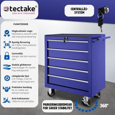 tectake Verktygsvagn med 5 lådor - blå