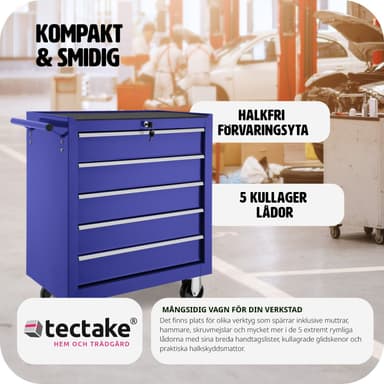 tectake Verktygsvagn med 5 lådor - blå