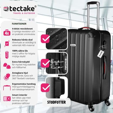 tectake Resväskeset Cleo, 4 resväskor med bagagevåg och taggar - svart
