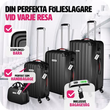 tectake Resväskeset Cleo, 4 resväskor med bagagevåg och taggar - svart