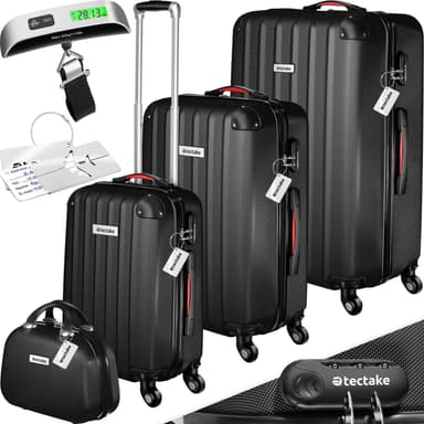 tectake Resväskeset Cleo, 4 resväskor med bagagevåg och taggar - svart