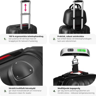 tectake Resväskeset Cleo, 4 resväskor med bagagevåg och taggar - svart
