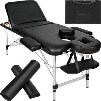 tectake 3-zons massagebänk med 5 cm stoppning, rullar och aluminiumram - svart