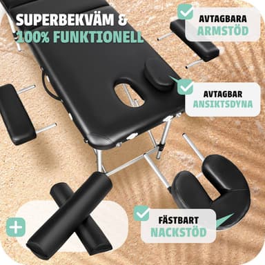 tectake 3-zons massagebänk med 5 cm stoppning, rullar och aluminiumram - svart
