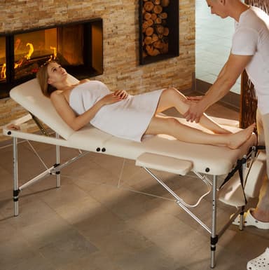 tectake 3-zons massagebänk med 5 cm stoppning, rullar och aluminiumram - svart