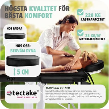 tectake 3-zons massagebänk med 5 cm stoppning, rullar och aluminiumram - svart