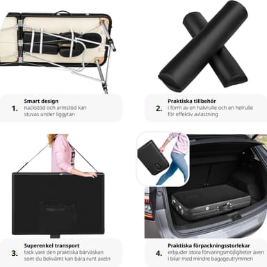 tectake 3-zons massagebänk med 5 cm stoppning, rullar och aluminiumram - svart