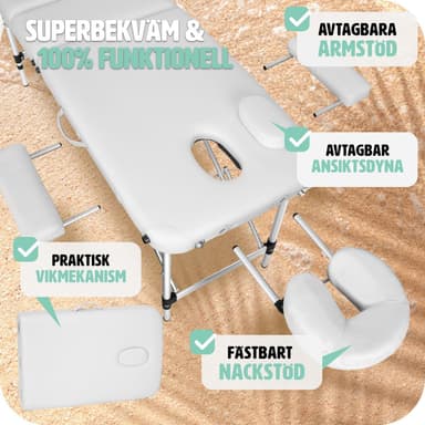 tectake 3-zons massagebänk i aluminium 5 cm stoppning + väska - vit