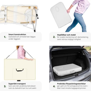 tectake 3-zons massagebänk i aluminium 5 cm stoppning + väska - vit