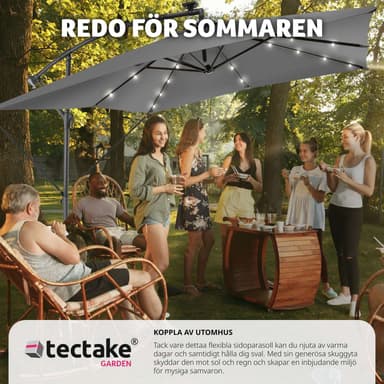 tectake Solparasoll Sunna med LED solcellsbelysning och vev 2,5 x 2,5 m - ljusgrå