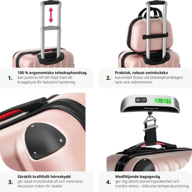tectake Resväskeset Cleo, 4 resväskor med bagagevåg och taggar - roséguld