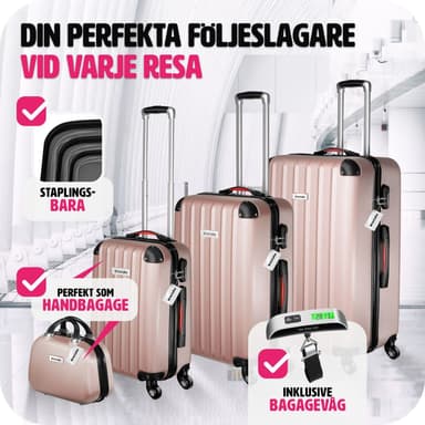 tectake Resväskeset Cleo, 4 resväskor med bagagevåg och taggar - roséguld