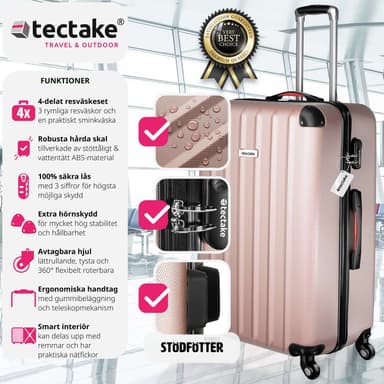 tectake Resväskeset Cleo, 4 resväskor med bagagevåg och taggar - roséguld