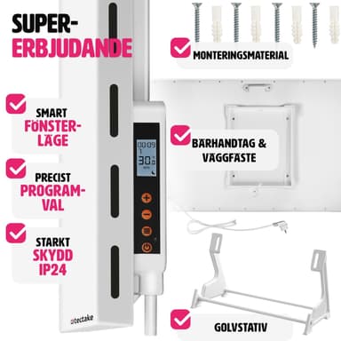 tectake Hybrid-infravärmare med termostat och tippskydd - 1100 W