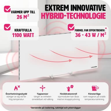 tectake Hybrid-infravärmare med termostat och tippskydd - 1100 W