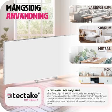 tectake Hybrid-infravärmare med termostat och tippskydd - 1100 W