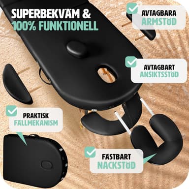 tectake 3-zons massagebänk Sawsan oval med 5 cm stoppning och träram - svart