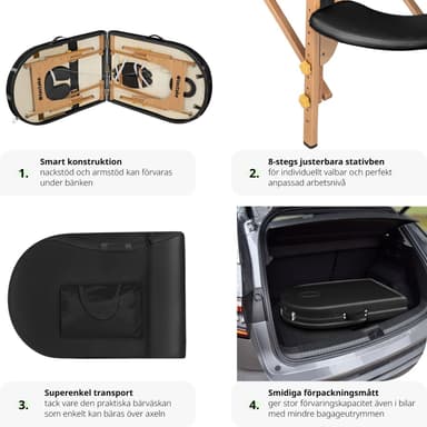 tectake 3-zons massagebänk Sawsan oval med 5 cm stoppning och träram - svart