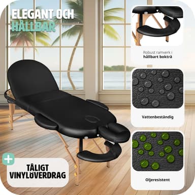 tectake 3-zons massagebänk Sawsan oval med 5 cm stoppning och träram - svart