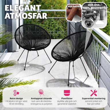 tectake 2 trädgårdsstolar Santana Retro i Acapulco-stil - svart