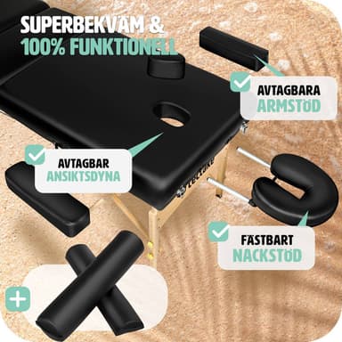 tectake 3-zons massagebänksset Somwang med 7,5 cm stoppning, hjul och träram - svart