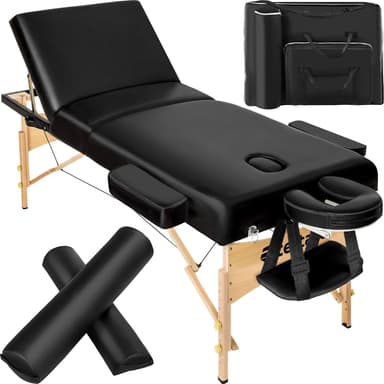 tectake 3-zons massagebänksset Somwang med 7,5 cm stoppning, hjul och träram - svart