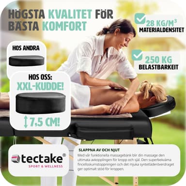 tectake 3-zons massagebänksset Somwang med 7,5 cm stoppning, hjul och träram - svart