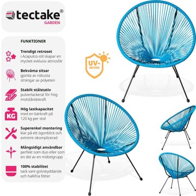 tectake 2 trädgårdsstolar Santana Retro i Acapulco-stil - blå
