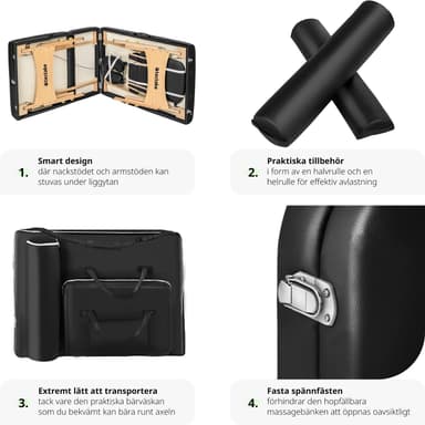 tectake 3-zons massagebänksset Somwang med 7,5 cm stoppning, hjul och träram - svart