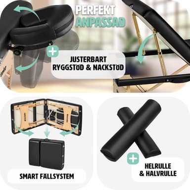 tectake 3-zons massagebänksset Somwang med 7,5 cm stoppning, hjul och träram - svart