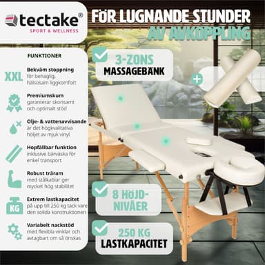 tectake 3-zons massagebänk-set Daniel med stoppning, rullar och träram - beige