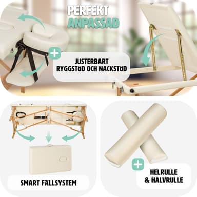 tectake 3-zons massagebänk-set Daniel med stoppning, rullar och träram - beige