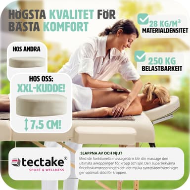tectake 3-zons massagebänksset Somwang med 7,5 cm stoppning, hjul och träram - beige