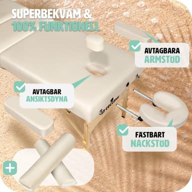 tectake 3-zons massagebänksset Somwang med 7,5 cm stoppning, hjul och träram - beige