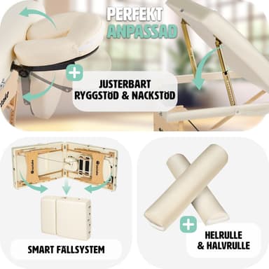 tectake 3-zons massagebänksset Somwang med 7,5 cm stoppning, hjul och träram - beige